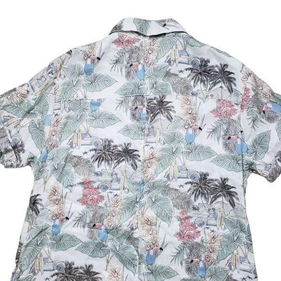 Rachel Zoe 100% Linen Mini Dress Womens Large Floral Button Front Tropical - Picture 8 of 9
